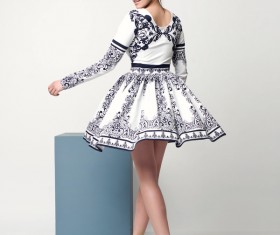 Wearing a black and white skirt of the beautiful woman 02