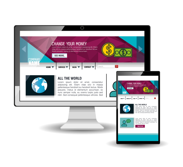 Website template computer and mobile side style vector 04