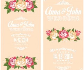 Wedding invitation vertical card with flower vector 03