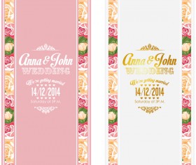 Wedding invitation vertical card with flower vector 05