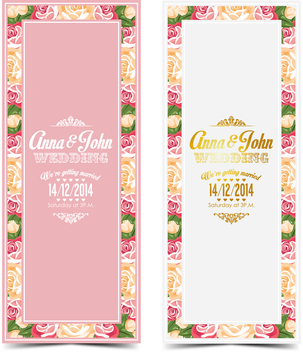 Wedding invitation vertical card with flower vector 05