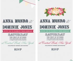 Wedding invitation vertical card with flower vector 06