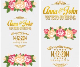 Wedding invitation vertical card with flower vector 07
