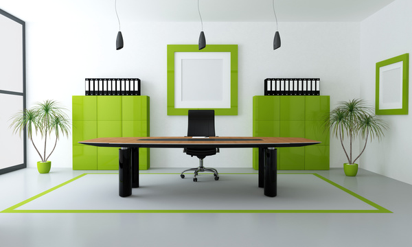 White and green modern office HD picture