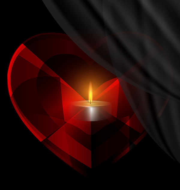 White curtain with candles and red heart vector
