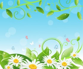 White flower with green leaf background vector