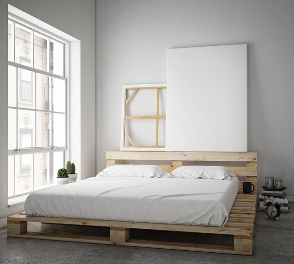 White room with bed frame HD picture