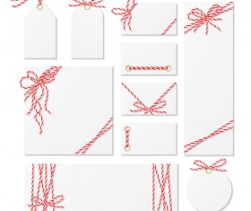 White tags with card and rope bow vector 01