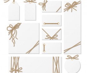 White tags with card and rope bow vector 02
