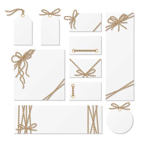 White tags with card and rope bow vector 02