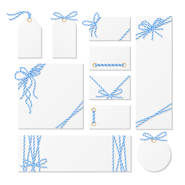 White tags with card and rope bow vector 04