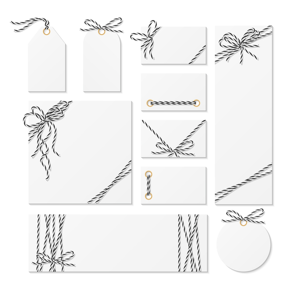 White tags with card and rope bow vector 05