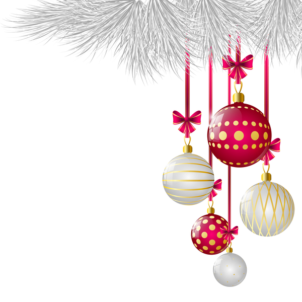 White with red xmas ball decor vector