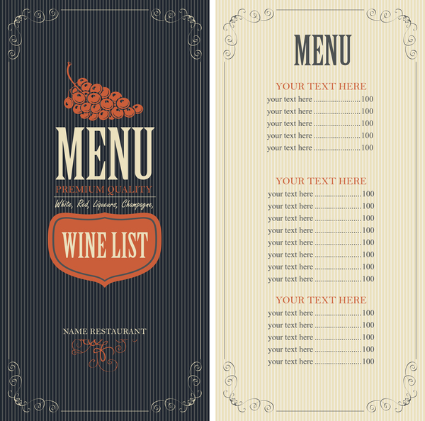 Wine menu list template vector material 02