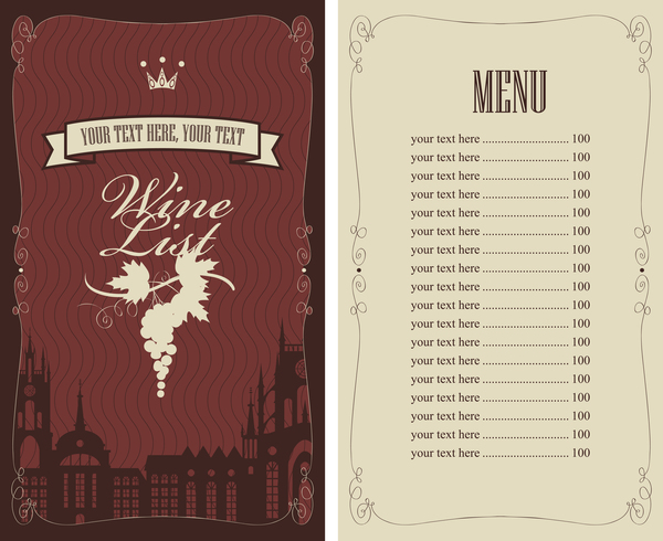 Wine menu list template vector material 09