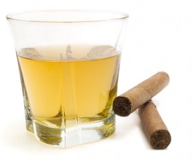 Wine with Cuban cigars Stock Photo