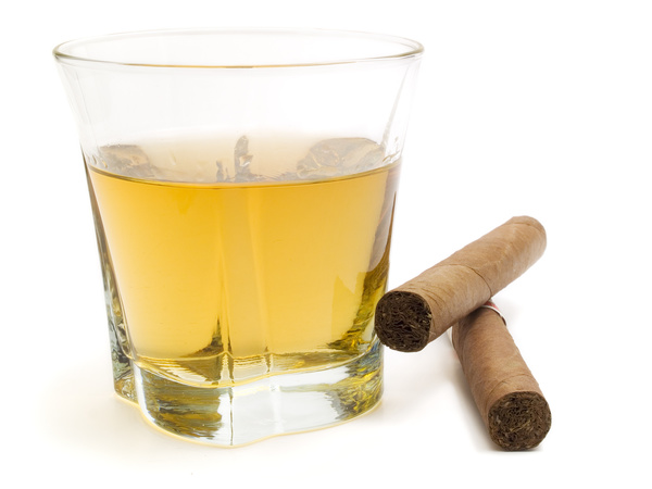 Wine with Cuban cigars Stock Photo