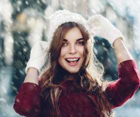 Winter Happy smiling girl outside HD picture
