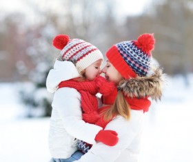 Winter close-out mother and daughter Stock Photo