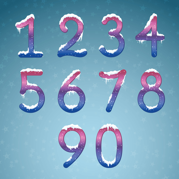 Winter dream numbers with snow caps vector 01