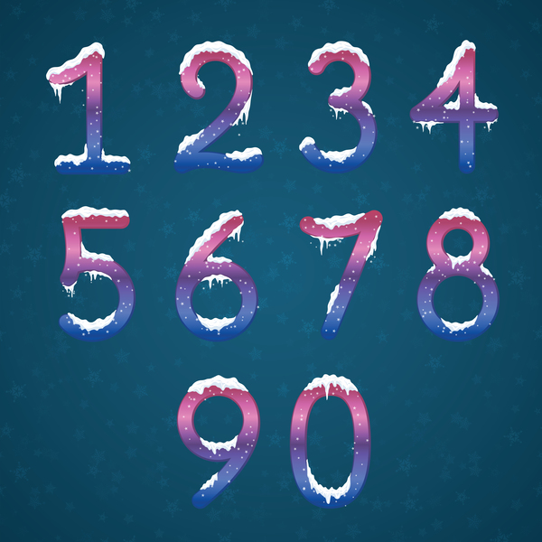 Winter dream numbers with snow caps vector 02