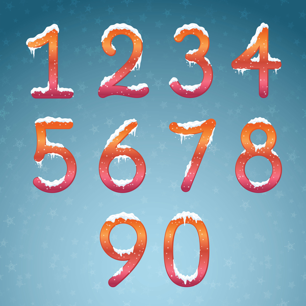 Winter dream numbers with snow caps vector 03