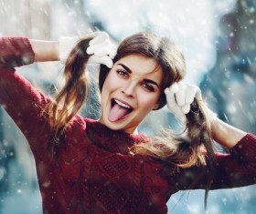 Winter happy smiling girl mouth HD picture