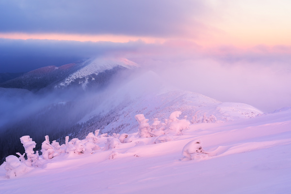 Winter landscape with A dawn in mountains Stock Photo 12