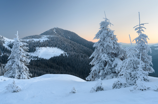 Winter landscape with A dawn in mountains Stock Photo 15