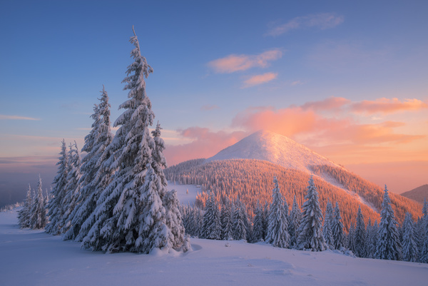 Winter landscape with A dawn in mountains Stock Photo 16