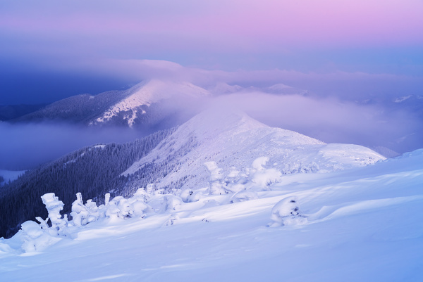 Winter landscape with A dawn in mountains Stock Photo 19