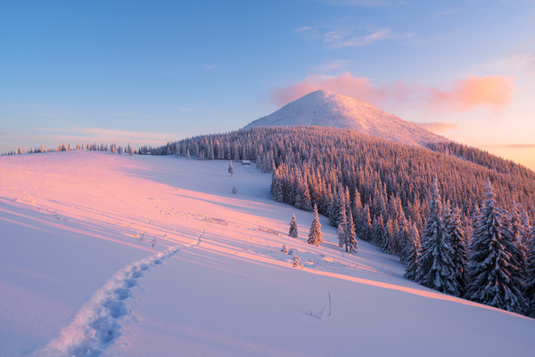 Winter landscape with A dawn in mountains Stock Photo 20