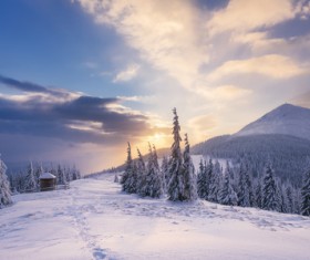 Winter landscape with A dawn in mountains Stock Photo 22