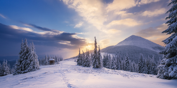Winter landscape with A dawn in mountains Stock Photo 22
