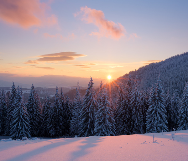 Winter landscape with A dawn in mountains Stock Photo 23
