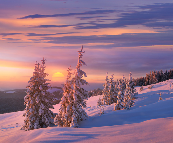 Winter landscape with A dawn in mountains Stock Photo 26