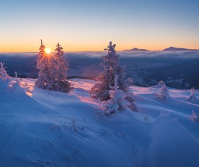 Winter landscape with A dawn in mountains Stock Photo 30