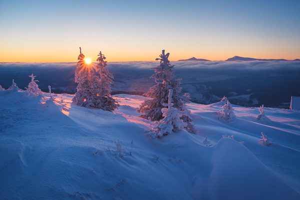 Winter landscape with A dawn in mountains Stock Photo 30