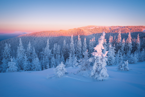 Winter landscape with A dawn in mountains Stock Photo 31