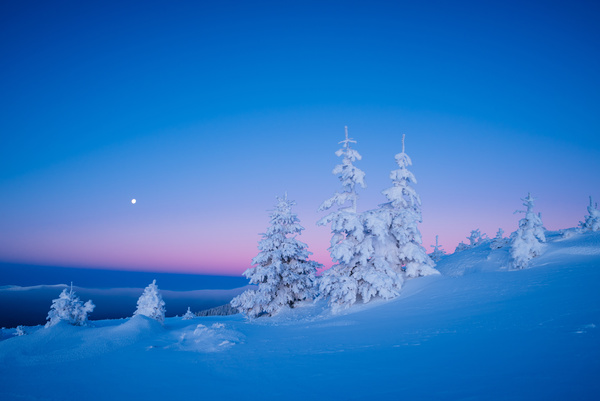 Winter landscape with A dawn in mountains Stock Photo 34