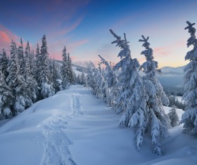 Winter landscape with A dawn in mountains Stock Photo 36