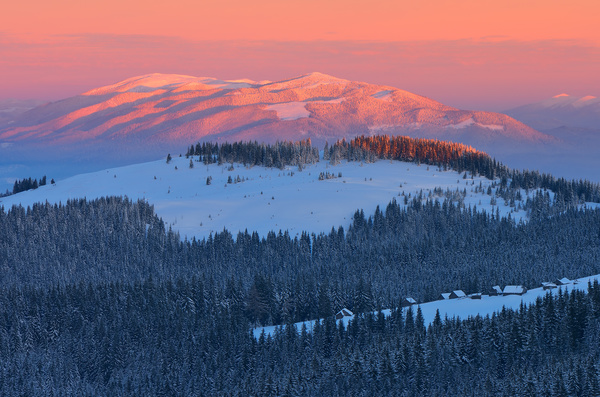 Winter landscape with A dawn in mountains Stock Photo 37