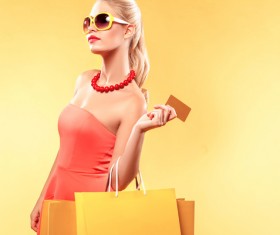 Woman with bank card shopping bags HD picture 02