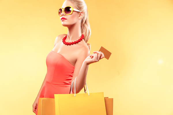 Woman with bank card shopping bags HD picture 02