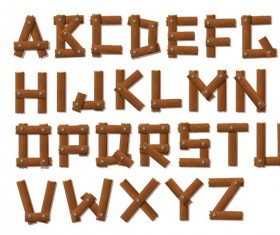 Wood board with alphabet vectors