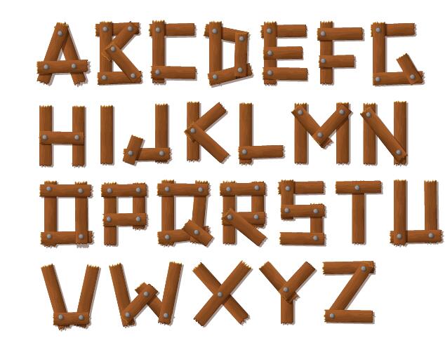 Wood board with alphabet vectors