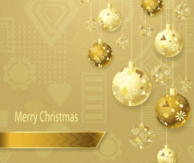 Xmas balls beige gold with yellow background vector