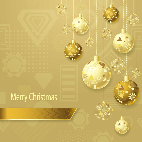 Xmas balls beige gold with yellow background vector