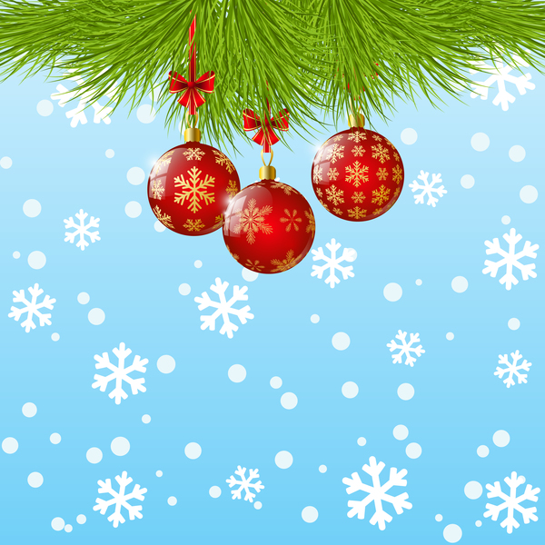 Xmas red balls decor with snowflake background vector