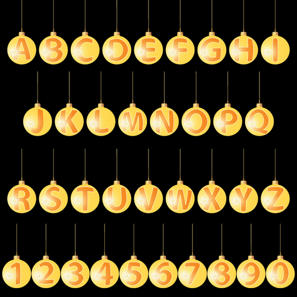 Yellow christmas ball alphabet vector